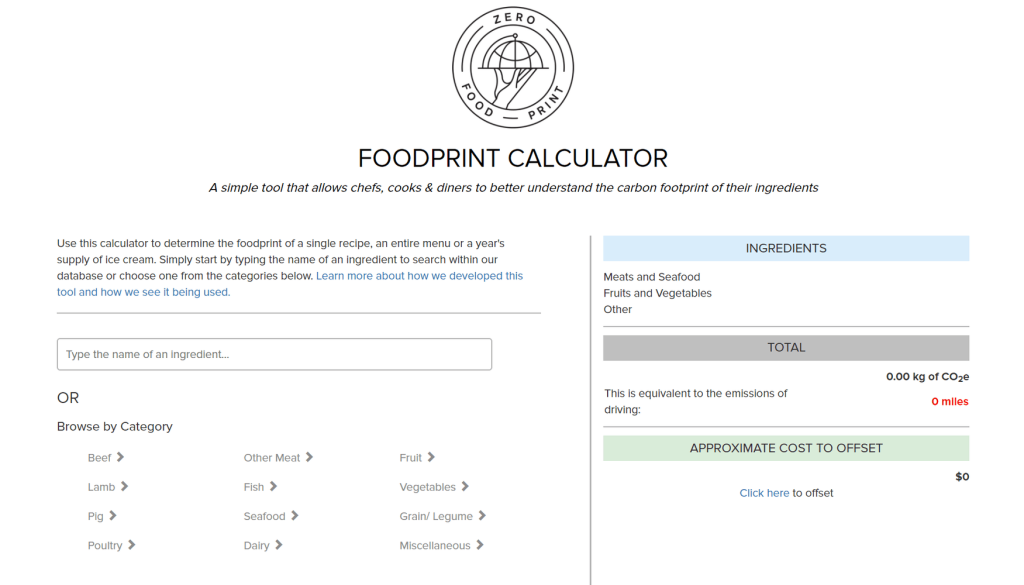 Zero Foodprint Calculator