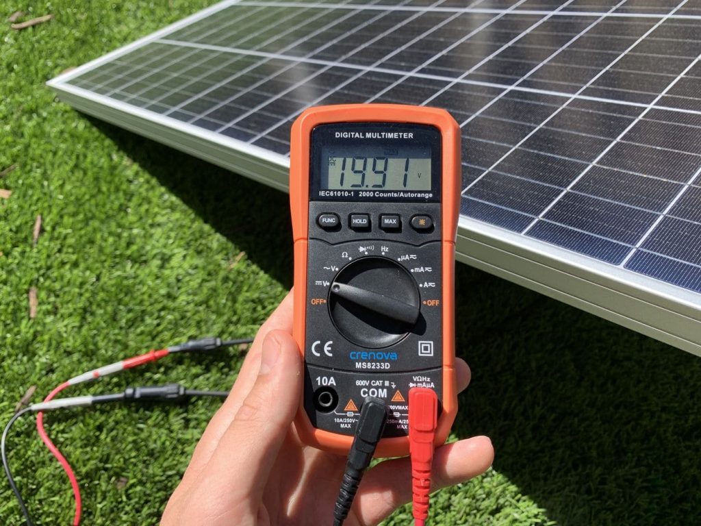 Measuring the open circuit voltage of the Newpowa 100W solar panel