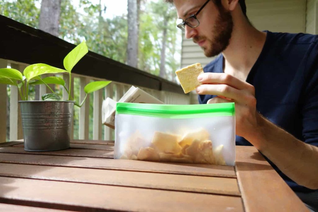 Storing food in the Kaizen Home Goods reusable snack bags